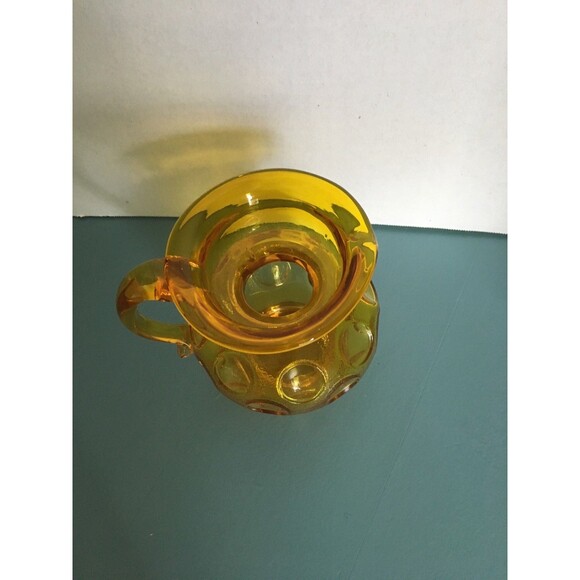 Amber Glass Coin Dot - Vintage Kanawha Small  Pitcher With  Handle 4 .25" H - Picture 2 of 6
